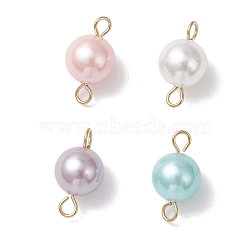 Polished Shell Pearl Round Links, with 304 Stainless Steel Double Loops, Real 18K Gold Plated, Mixed Color, 15~15.5x8.5mm, Hole: 2mm(PALLOY-JF04647)