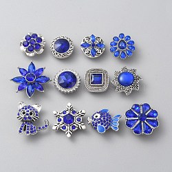 Alloy Rhinestone Snap Buttons, Jewelry Buttons, Mixed Shapes, Blue, 20x20.5x12mm, 12pcs/set(DIY-WH0449-39)