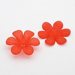 Transparent Acrylic Beads, Frosted, Flower Bead Caps, Crimson, 30x8mm, Hole: 1.5~2mm, about 314pcs/500g(PAF154Y-2)