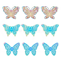 Unicraftale 201 Stainless Steel Filigree Pendants, Etched Metal Embellishments, Butterfly, Rainbow Color, 26~32x34.5~39.5x0.2~0.3mm, Hole: 0.9~1.8mm, 30pcs/box(STAS-UN0011-91M)