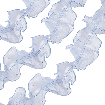 2M Organza Ribbons, with Plastic Pearl for Sewing Decoration, Light Blue, 4-3/8~5-1/8 inch(110~130mm)