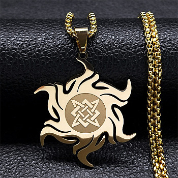 304 Stainless Steel Sun with Knot Pendant Necklaces, Box Chains Jewelry for Men Women, Golden, 20.04 inch(50.9cm)