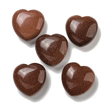 Synthetic Goldstone Statues Ornaments, Love Heart Stone for Reiki Energy Balancing Meditation Gift, 42~44.5x45x19.5~23mm