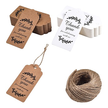 2 Sets 2 Colors Thank You for Celebrating with Us Paper Gift Tags, Hang Tags, with Jute Twine, for Wedding Thanksgiving, Rectangle, Mixed Color, 9.5x4.5x0.05cm, Hole: 5.3mm, 100pcs/set, 1set/color