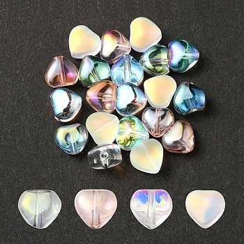 20Pcs 4 Colors Transparent Spray Painted & Frosted Glass Beads, AB Color Plated, Heart, Mixed Color, 6x6x4mm, Hole: 0.7mm, 5Pcs/color