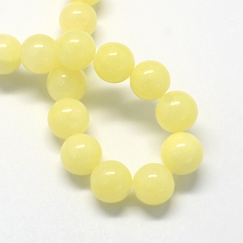 Natural Dyed Yellow Jade Gemstone Bead Strands, Round, Champagne Yellow, 6mm, Hole: 1mm, about 66pcs/strand, 15.7 inch