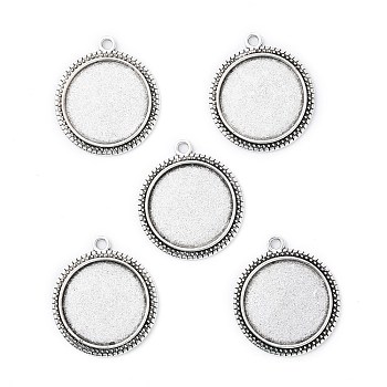 Tibetan Style Antique Silver Alloy Flat Round Pendant Cabochon Settings, Cadmium Free & Lead Free, Tray: 20mm, 29x25.5x2mm, Hole: 1.5mm