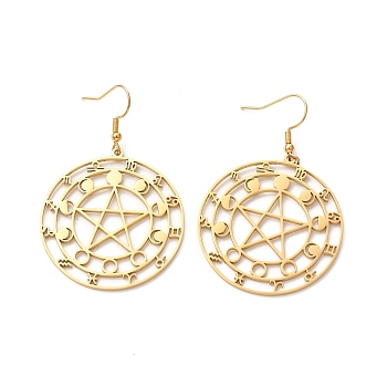 12 Constellations & Moon Phase & Star 304 Stainless Steel Dangle Earrings for Women, Golden, 57mm, Pin: 0.7mm