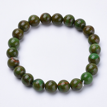 Natural Green Jade Beaded Stretch Bracelets, Round, 1-3/4 inch~2-1/8 inch(48~54mm)