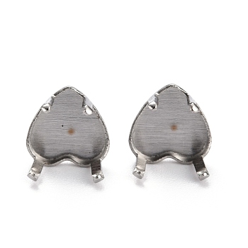 304 Stainless Steel Stud Earring Settings, Prong Earring Settings, Heart, Stainless Steel Color, Fit for 10mm Rhinestone, 8.5x8.5mm, Pin: 0.8mm