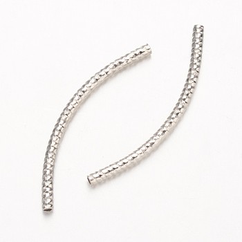 Curved Brass Tube Beads, Real Platinum Plated, 34x2mm, Hole: 1mm