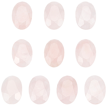 Beebeecraft 10Pcs Natural Rose Quartz Cabochons, Oval, Faceted, 14~14.5x10x4.5mm