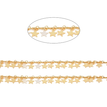 Brass Cable Chains, with Charms, Soldered, with Spool, Long-Lasting Plated, Star,Real 18K Gold Plated, 2.3x3.7x0.5mm, about 32.8 Feet(10m)/roll