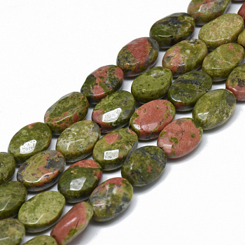 Natural Unakite Bead Strands, Faceted, Oval, 8x6x4mm, Hole: 1mm, about 26pcs/strand, 7.8 inch