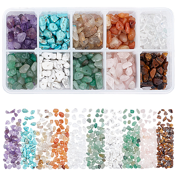 ARRICRAFT Natural & Synthetic Mixed Gemstone Chip Beads, 5~8x5~8mm, Hole: 1mm, 10materials/box