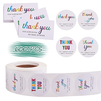 1 Roll Word Thank You Self Adhesive Paper Stickers, with 2 Bag Thank You Theme Card, Word, 3.8cm