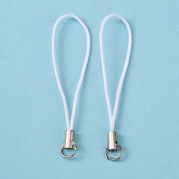 Mobile Phone Strap, DIY Cell Phone Straps, Alloy Ends with Iron Rings, White, about 45mm long, Ring: about 7mm in diameter