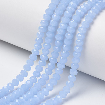 Glass Beads Strands, Imitation Jade, Faceted, Rondelle, Light Sky Blue, 6x5mm, Hole: 1mm, about 87~90pcs/strand, 17~17.5 inch(42.5~43.75cm)