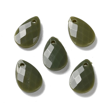 Opaque Acrylic Charms, Faceted, Teardrop Charms, Dark Olive Green, 13x8.5x3mm, Hole: 1mm