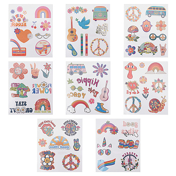 8 Sheets 8 Style Love and Peace Theme Paper Body Art Tattoos Stickers, Waterproof Self Adhesive Temporary Tattoo, Mixed Color, 11.5x9.6x0.01cm, sticker: 8~55x4.5~46mm, 1 sheet/style