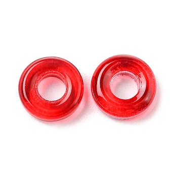Transparent Glass European Beads, Large Hole Beads, Donut, Red, 10x3mm, Hole: 3.0~4.3mm