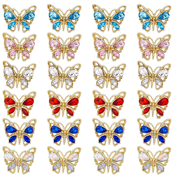 30Pcs 6 Colors Alloy Rhinestone Cabochons, Nail Art Decoration Accessories, Light Gold, Butterfly, Mixed Color, 11x12x4mm, 5pcs/color