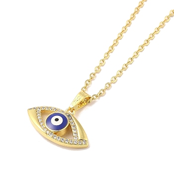 304 Stainless Steel Pendant Necklaces,Brass Micro Pave Cubic Zirconia Pendant with Enamel Necklaces, Eye, 17.52 inch(44.5cm)  Pendant: 11.5x21mm