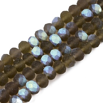 Transparent Glass Beads Strands, Faceted, Frosted, Half AB Color Plated, Rondelle, Gray, 8x6mm, Hole: 1mm, about 64~65pcs/strand, 40~41cm