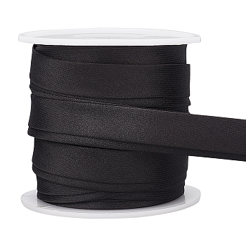 12.5M Polyester Satin Piping Trim, Cheongsam Piping Ribbon, Clothing Decoration with Spool, Black, Trim: 14~15x0.5mm