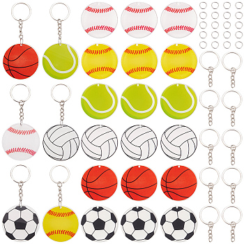 DIY Sports Ball Keychain Making Kits, including Acrylic Pendants, Iron Split Key Rings and 304 Stainless Steel Jump Rings, Mixed Color, 50mm