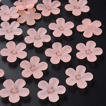 Transparent Acrylic Beads, Frosted, Flower, Light Salmon, 22x23x6.5mm, Hole: 1.6mm, about 378pcs/500g