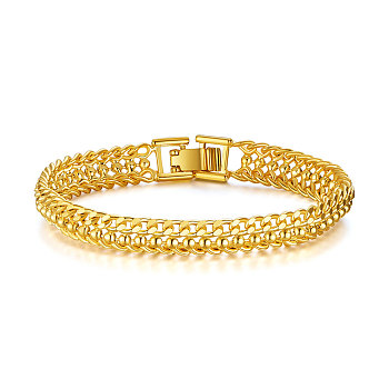SHEGRACE Brass Chain Bracelets, with Curb Chains and Ball Chains, Real 18K Gold Plated, 6-7/8 inch(17.5cm)