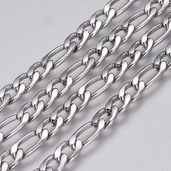304 Stainless Steel Figaro Chains, Unwelded, Stainless Steel Color, 8~11x5x1.5mm
