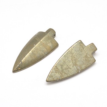 Arrows Natural Pyrite Pendants, 51~53x22~24x8~9mm, Hole: 1mm