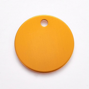 Aluminium Pendants, Pet Tag, Flat Round, Orange, 25x1mm, Hole: 3mm