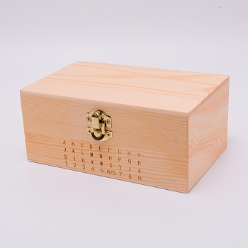 Rectangle Unfinished Wooden Box, with Hinged Lid and Front Clasp, for Alphabet Stamp Findings, BurlyWood, 17.5x11x7.8cm