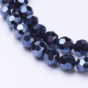 Electroplate Glass Beads Strand, Full Plated, Faceted(32 Facets), Round, Hematite Plated, 6mm, Hole: 1.2mm, about 88~91pcs/strand, 19.49 inch~20.08 inch(49.5~51cm)