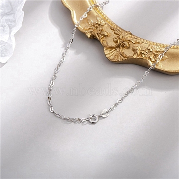 925 Sterling Silver Heart Link Chain Necklaces, with Spring Ring Clasps, Silver, 15.75 inch(40cm)(NJEW-BB70538-I)