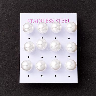 6 Pair Shell Pearl Round Ball Stud Earrings(EJEW-A067-18B)-3