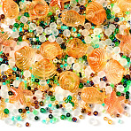 2 Bags Ocean Theme Paint Glass Beads, Round & Starfish & Shell & Leaf, Navajo White, 12~14x14mm, 800~1000pcs/bag(FIND-TA0002-24A)