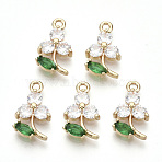 Transparent Glass Pendants, with Golden Tone Brass Findings, Faceted, Flower, Sea Green, 17x10x3.5mm, Hole: 1.6mm(X-GLAA-R212-17B)