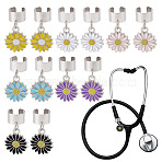12Pcs 6 Colors Sunflower Alloy Enamel Stethoscope Pendant Decorations, with 304 Stainless Steel Findings, Mixed Color, 24mm, 2pcs/color(HJEW-OC00140)