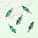 5Pcs Alloy Pendants, Horse Eye, with Glass, Faceted, Platinum, Teal, 32x7x12mm, Hole: 3x4mm(FIND-YW0008-57B)