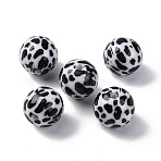 Opaque Acrylic Beads,  Round, with Leopard Print Pattern, White, 15.5mm, Hole: 2.5mm(OACR-Q102-01F)