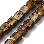 Handmade Gold Sand Lampwork Beads Strands, Square with Leopard Print Pattern, Sandy Brown, 12~12.5x12~13x6.5~8mm, Hole: 1.8mm, about 25pcs/strand, 12.01''(30.5cm)(LAMP-Q045-02A)