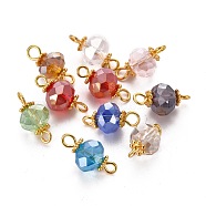 Faceted Rondelle Glass Links Connectors, with Golden Plated Alloy and Brass Findings, Mixed Color, 14.5x7.7x7.7mm, Hole: 1.6~2.2mm(PALLOY-JF00472-M)