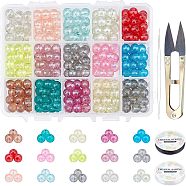 DIY Transparent Spray Painted Glass Round Beads Stretch Bracelets Making Kits, include Sharp Steel Scissors, Elastic Crystal Thread, Stainless Steel Beading Needles, Mixed Color, Beads: 8mm, Hole: 1.3~1.6mm, 525pcs/set(DIY-FH0001-026)