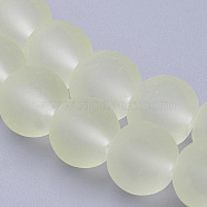 Transparent Glass Bead Strands, Frosted, Round, Light Goldenrod Yellow, 10mm, Hole: 1.3~1.6mm, about 80pcs/strand, 31.4 inch(GLAA-S031-10mm-23)