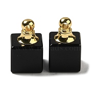 Natural Obsidian Perfume Bottle Pendants, Square Charms with Golden Plated 304 Stainless Steel Findings, 19x12x12mm, Hole: 2mm(G-Z039-04G-03)