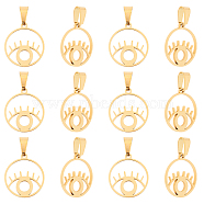 304 Stainless Steel Pendants, Laser Cut, Flat Round with Eye, Golden, 19x17x1.2mm, Hole: 3x5mm, 12pcs/box(STAS-UN0009-89G)